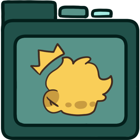 a teal file folder with a featureless person on it who is wearing a crown.